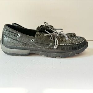 Twisted X Black Gray Leather Fish Scale Short Moc Shoes